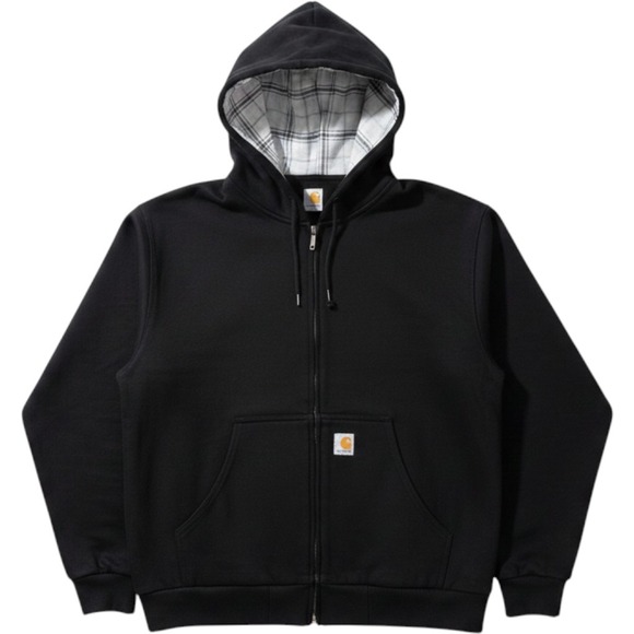 Carhartt Other - Carhartt Upcycled Mens Black Full Zip Canvas Hoodie Plaid Lined M Skate Rugged